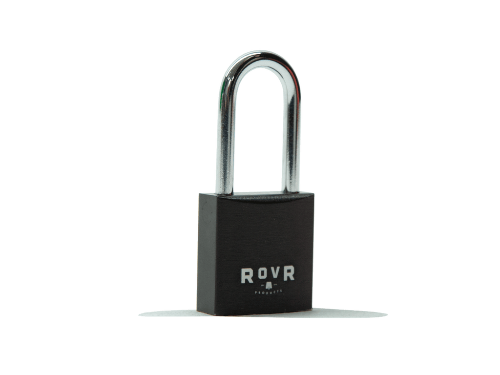 Bear Proof lock with RovR branding, seen from an angle. 